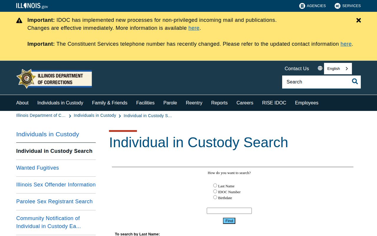Illinois Department of Corrections custody search for LaSalle County record research