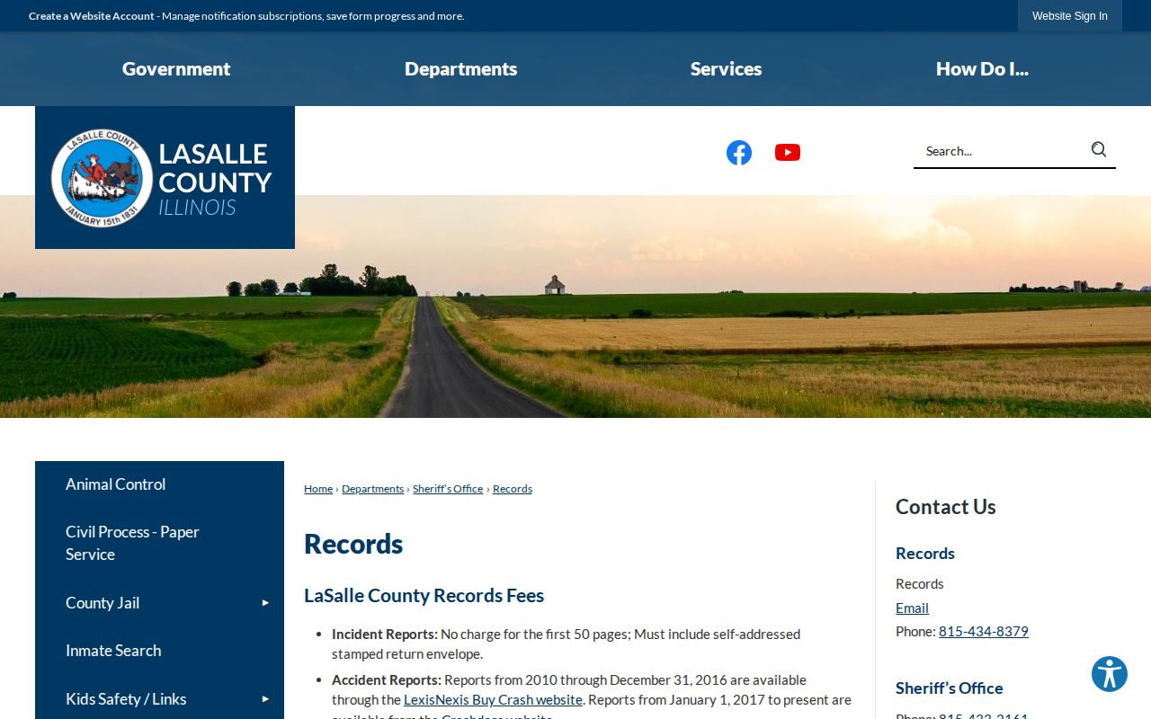 LaSalle County Sheriff records page for booking and arrest record requests