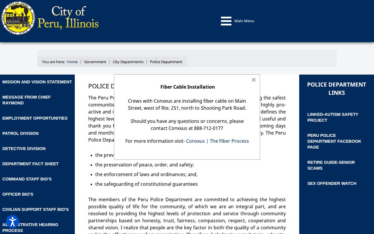 Peru Illinois police department page for LaSalle County arrest records